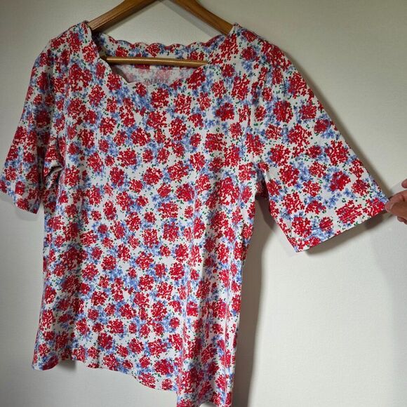 NWOT TALBOTS FLORAL SCALLOPED NECK SUPER SOFT PIMA COTTON TEE SIZE M - Picture 2 of 15